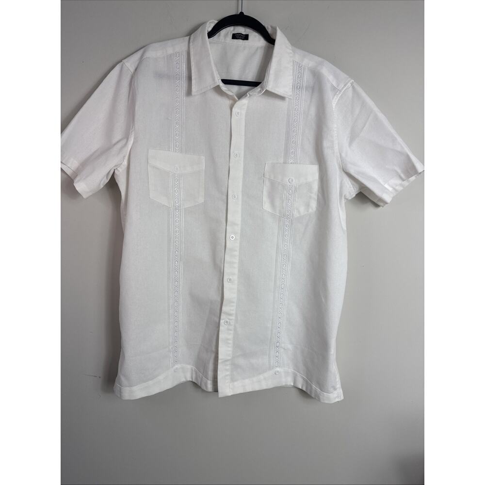 COOFANDY Cuban Men's Short Sleeve Shirt Rayon/‎ Linen Blend Button Down size XL